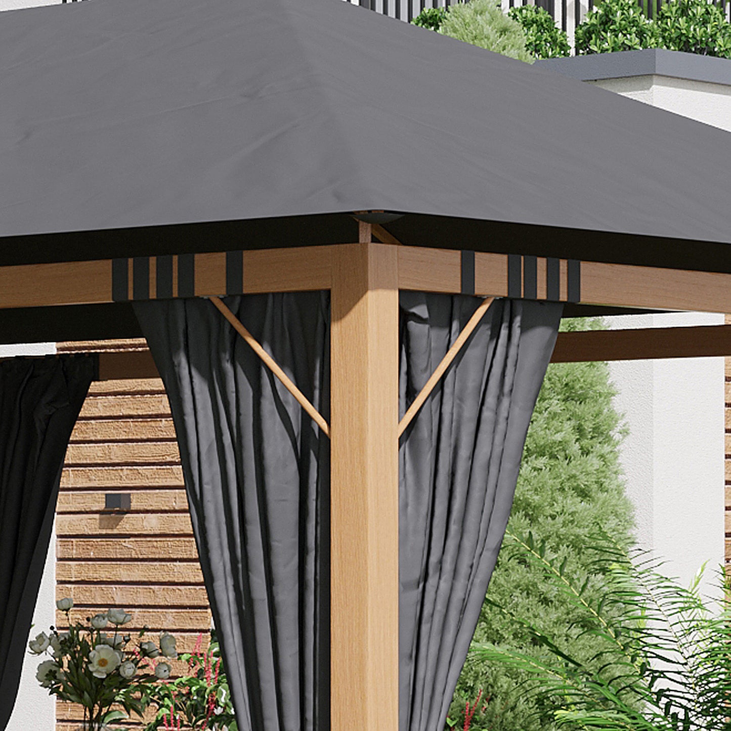 Tuinprieel – Tuinkamer – Overkapping – Pergola – Tuinpaviljoen – Aluminium Frame – Polyester Dak met UV Bescherming – Donkergrijs