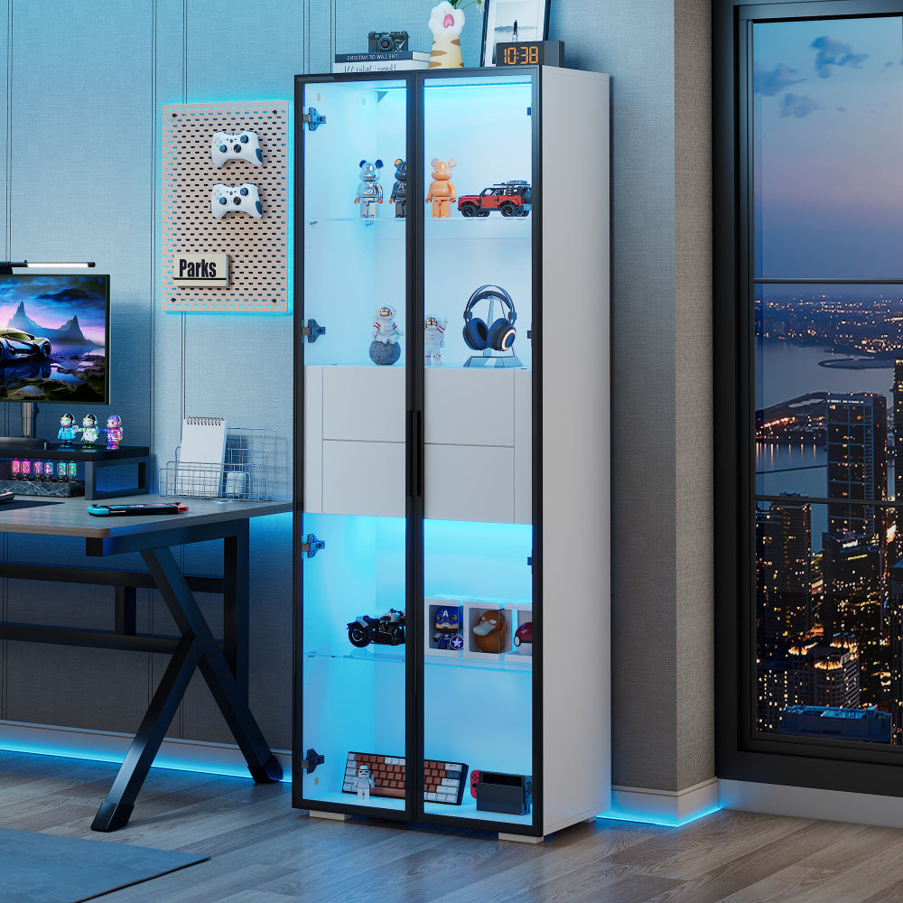 Schoenenkast – Schoenenrek – Opbergkast – Schoenenbank – Halmeubel – Wit – Hoog model 160 cm – Glazen deuren met lades