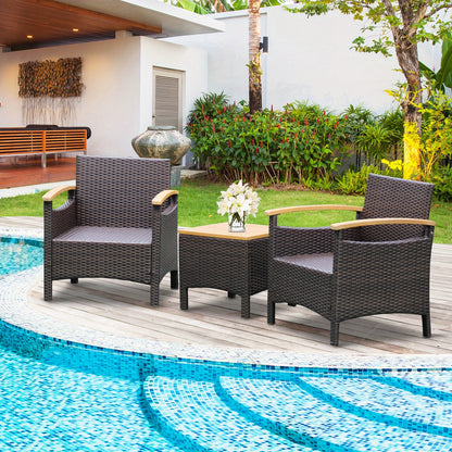 Tuinset – Loungeset – Bistroset – Balkonset – Zitgroep – PE Rattan Weerbestendig – Massief Acaciahouten Tafelblad met Kussens