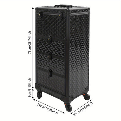 Make-up Organizer – Make-up Trolley – Beautykoffer – Make-up Koffer – Make-up Case – Aluminium Behuizing – Vergrendelbare Laden – Mobiele Make-up Trolley met 4 Wielen – Ruime Opbergruimte voor Salon en Reis
