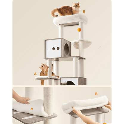 Krabpaal – Kattenboom – Krabmeubel – Krabton – Kattentoren – Met Verborgen Kattenbak – 185 cm Hoog – Wasbare Pluche Matten