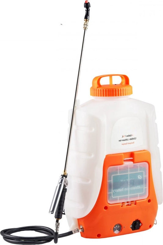 Tuinsproeier Rugspuit - Buitenrugspuit - voor Onkruidbestrijding en Reiniging - Verstelbare druk - 4 Gallon Tank - Wit & Oranje