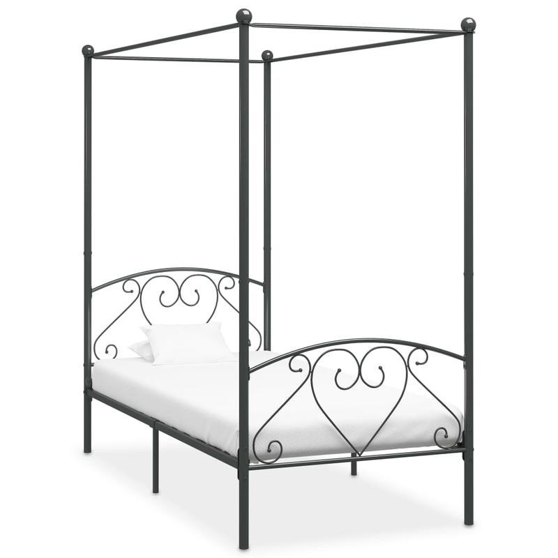 Sturdy Metal Canopy Bed Frame with Scrollwork Design, 89.92cm x 201.93cm, Grey - Elegant and Durable for Modern Bedrooms, Easy Assembly, Mattress Not Included