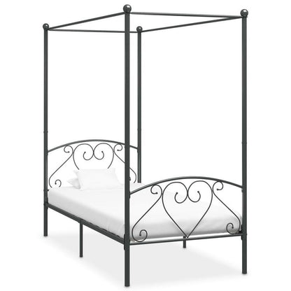 Sturdy Metal Canopy Bed Frame with Scrollwork Design, 89.92cm x 201.93cm, Grey - Elegant and Durable for Modern Bedrooms, Easy Assembly, Mattress Not Included