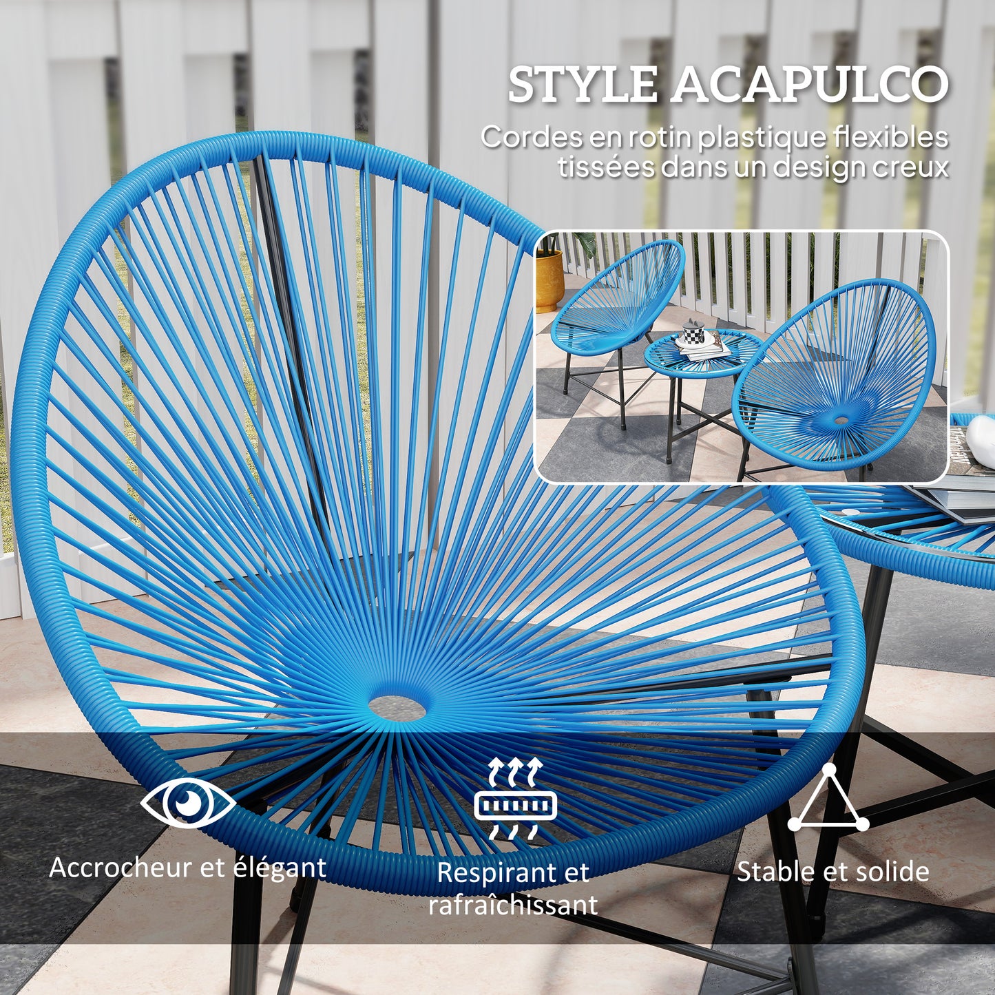 Bistroset Tuinset – Tuinmeubel Set – Tafel Met Stoelen – Balkon Meubilair – Terrasmeubilair – 2-Zits Met Geharde Glazen Tafel – Weerbestendig Blauw