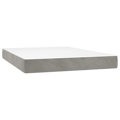 Boxspringbed – Boxspring – Bedden – Slaapbank – Bedframe – Lichtgrijs Fluwelen Bekleding – Stevig Hardhouten Frame – Brandwerende Onderlaag – 140x200 cm – Eenvoudige Montage