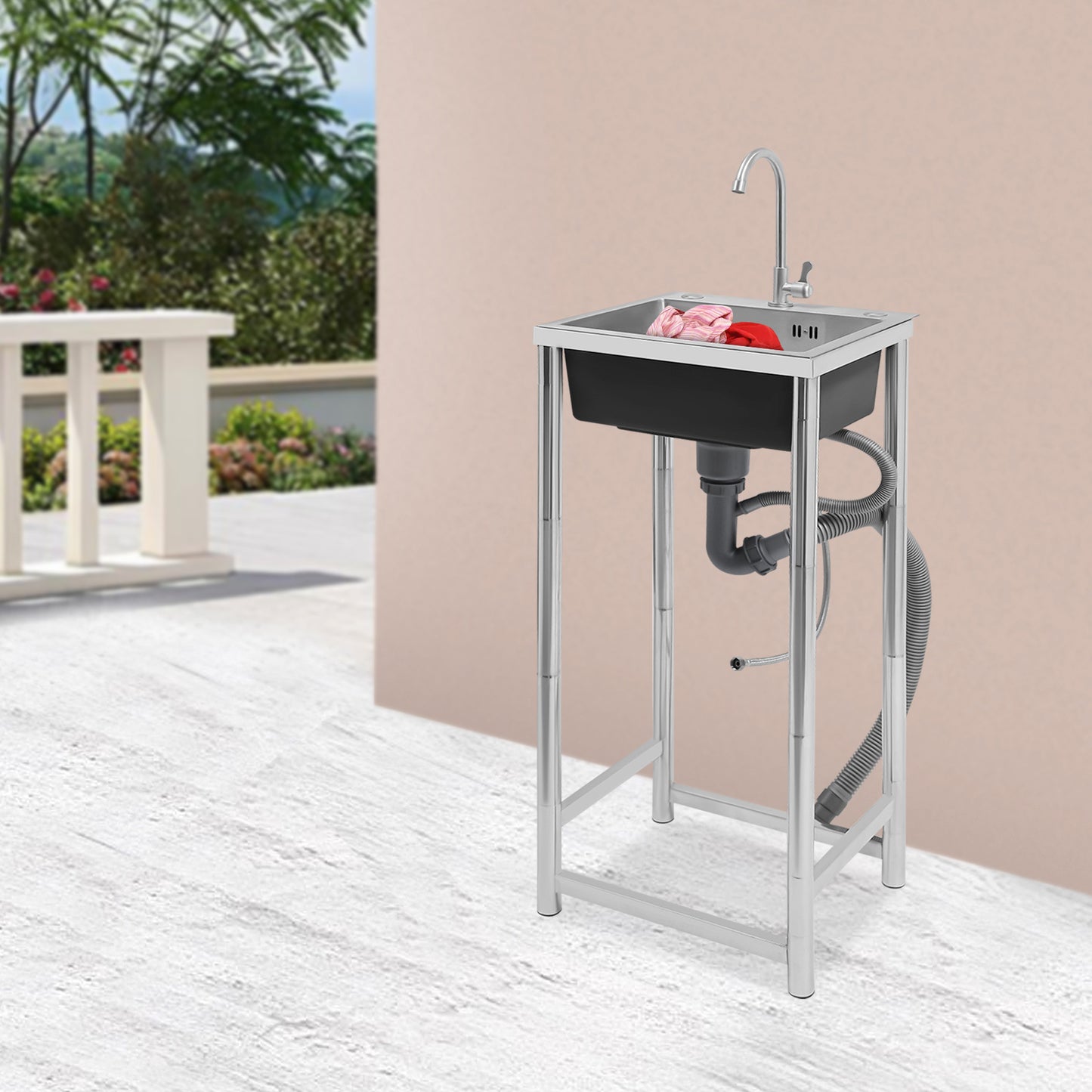 Keukenkraan – Spoelbak – Mengkraan – Wastafelkraan – Vrijstaande Kraan – RVS Materiaal – 360° Draaibare Uitloop – Grote Enkel Kom 45x40x22 cm