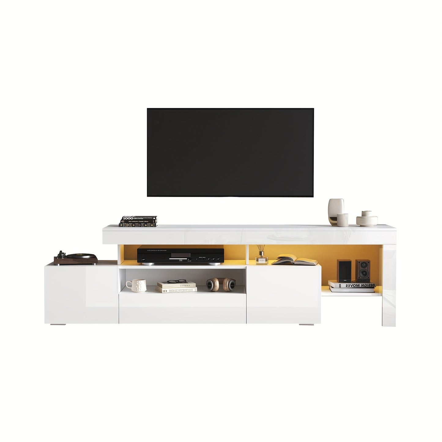 Modern wit tv-meubel – TV-kast – TV-meubel – Mediameubel – Tv-dressoir – 192 cm breed – Geschikt voor televisies tot 85 inch – Duurzaam bamboe – Eenvoudige montage