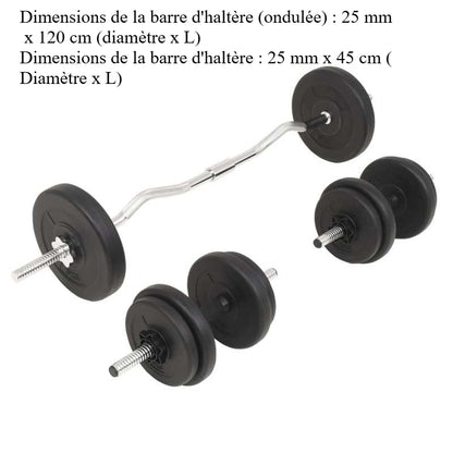 Dumbbell Set – Barbell Set – Gewichtenset – Halterset – Krachttrainingsset – 30 kg totaalgewicht – Duurzaam cement en staal