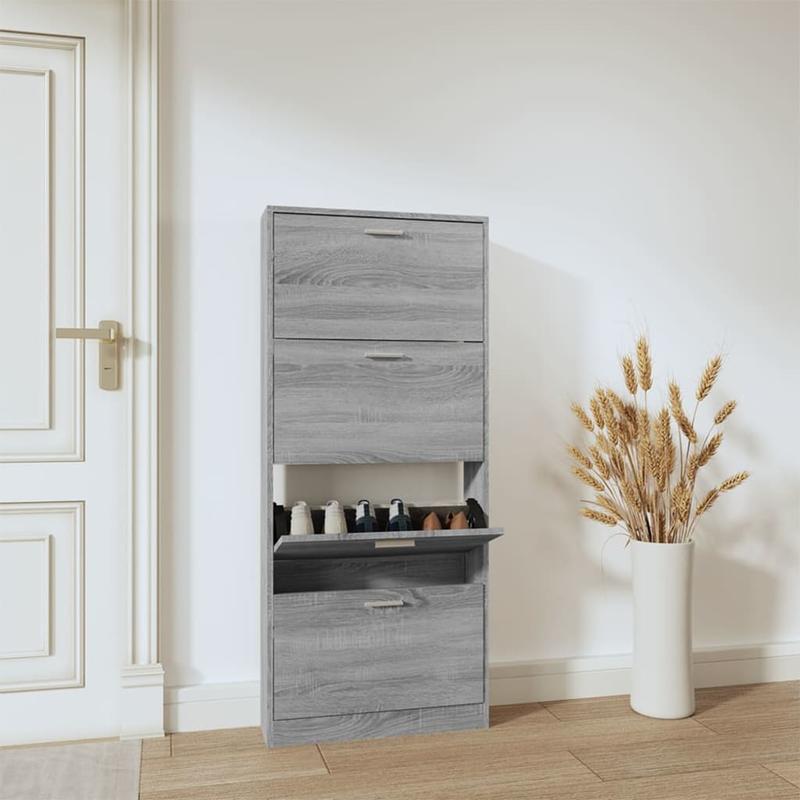 Schoenenkast – Schoenenrek – Schoenopberger – Schoenmeubel – Schoenhouder – Grijs Sonoma – Ruimtebesparend Ontwerp – Houtcomposiet & Hardhout