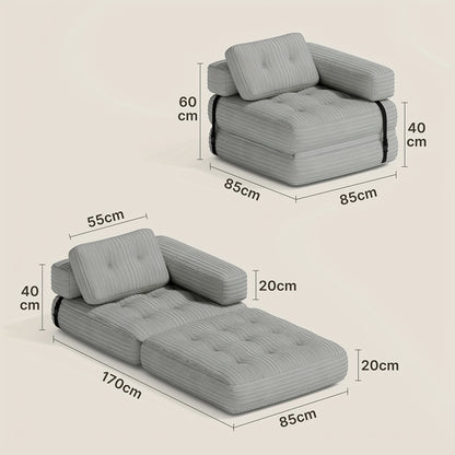 2-in-1 Relaxfauteuil – Lounge Stoel – Fauteuil Met Rugleuning – Zitfauteuil – Slaapstoel – Beige Kleur – Pluche Kussens – Antislip Basis