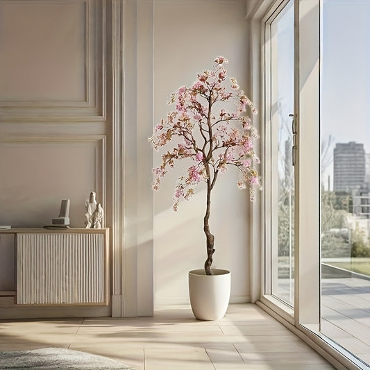 Realistic Artificial Flowering Begonia Tree with Pink & Blooms - Lifelike Silk/Plastic Faux Plant for Home Decor, Weddings, Christmas, Easter, Thanksgiving - All-Season Indoor Floor Decoration, No Maintenance Required, Year-R