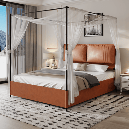 Modern Luxe Tweepersoonsbed – Dubbelbed – Bedframe – Slaapbank – Loungebed – Bruin – 4 Afneembare Bedden – Veervrije Matras – 4,06x5,08 meter – Metalen Gespen – Zachte Kussens