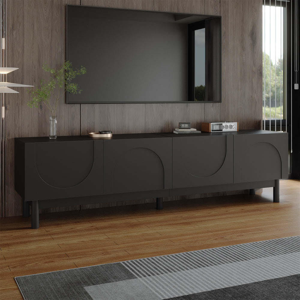 Tv Meubel – TV Kast – TV Meubel Zwart – Media Meubel – Tv Dressoir – Modern Design – Golvende Golfdeuren – 169x34x45,5 cm – Stevige Metalen Poten – Veel Opbergruimte
