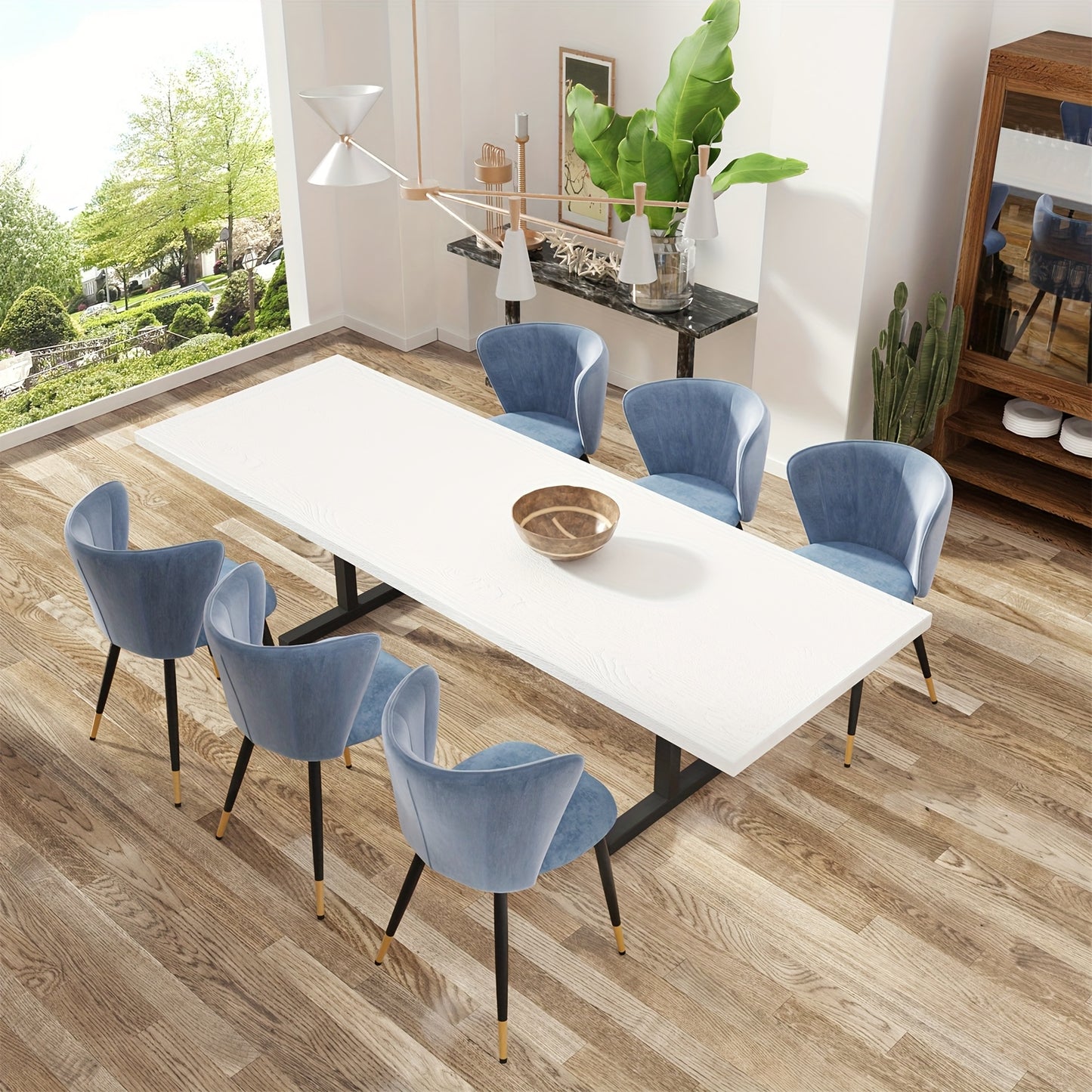 Set van 2 Velvet Eetkamerstoelen – Gestoffeerde Stoelen met Rugleuning en Metalen Poten – Blauw, Modern en Comfortabel voor Keuken, Woonkamer of Eetkamer