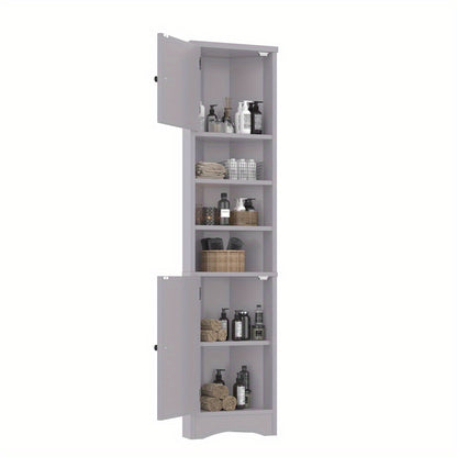 Badkamerkast – Hoekkast – Wastafelonderkast – Opbergkast – Badmeubel – Ruimtebesparend – MDF Met Vochtbestendige Lak – 36,5x24,5x170 cm – Dubbele Deuren – Verstelbare Planken