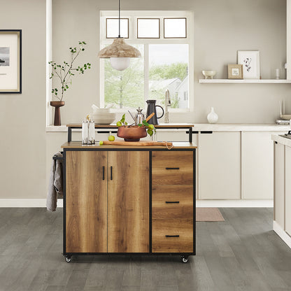 Keukenkast – Keukeneiland – Buffetkast – Opbergkast – Keukenmeubel – Hout – Met 3 Laden & 2 Deuren – Met Wielen & Handdoekhouder – 113x69x106 cm