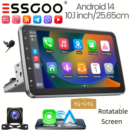 10,1 Inch Auto Radio – Car Stereo – Multimedia Systeem – Android Autoradio – Single DIN Auto Headunit – Draaibaar Touchscreen – Split Screen Functie – Draadloze CarPlay & Android Auto