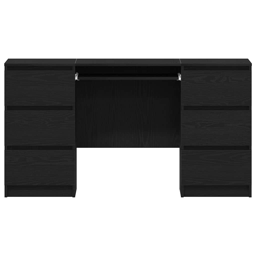 Bureau – Werkplektafel – Schrijftafel – Computerbureau – Thuiswerkbureau – Zwart Eikenhout – 6 Ruime Lades – Groot Werkblad