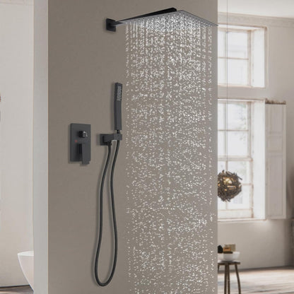 Doucheset – Regendouche – Douchekraan – Douchekop – Handdouche – Inbouw – Mat Zwart – Vierkante 30 cm Stortdouche – Dubbele Knoppen