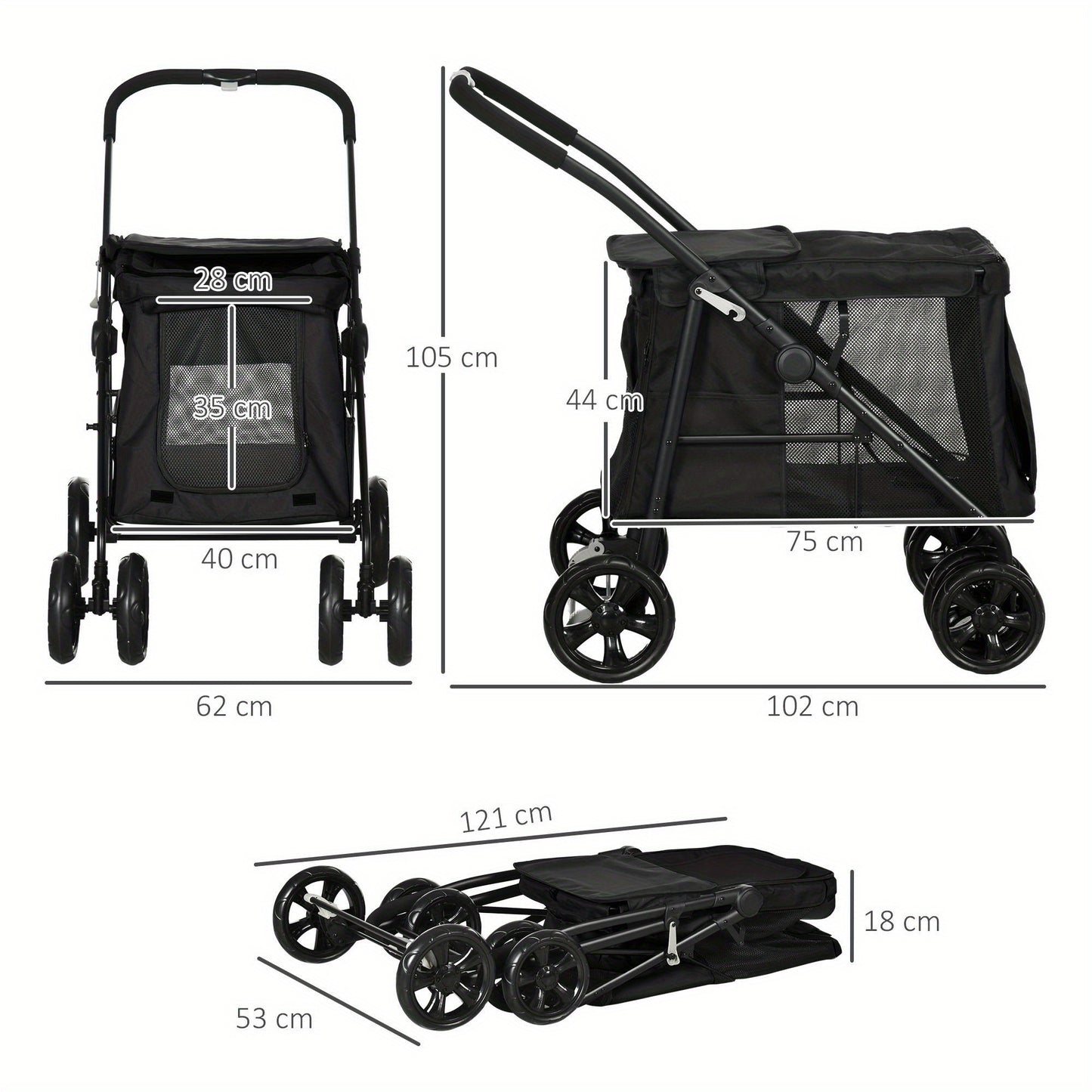 Hondenfietsaanhanger – Hondenfietskar – Hondenbuggy – Dierenkar – Fietskar – 3-in-1 Design – Stevig IJzeren Frame – Geschikt tot 10 kg – Grijze Oxford Stof – Reflectoren & Veiligheidsvlag