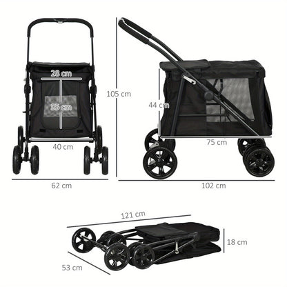 Hondenfietsaanhanger – Hondenfietskar – Hondenbuggy – Dierenkar – Fietskar – 3-in-1 Design – Stevig IJzeren Frame – Geschikt tot 10 kg – Grijze Oxford Stof – Reflectoren & Veiligheidsvlag