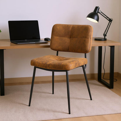 Bureaustoel – Bureaustoel – Gamestoel – Werkstoel – Retro Stoel – Set van 2 Bruine Suède Stoelen – Compact 45x54x82 cm – Met Metalen Frame