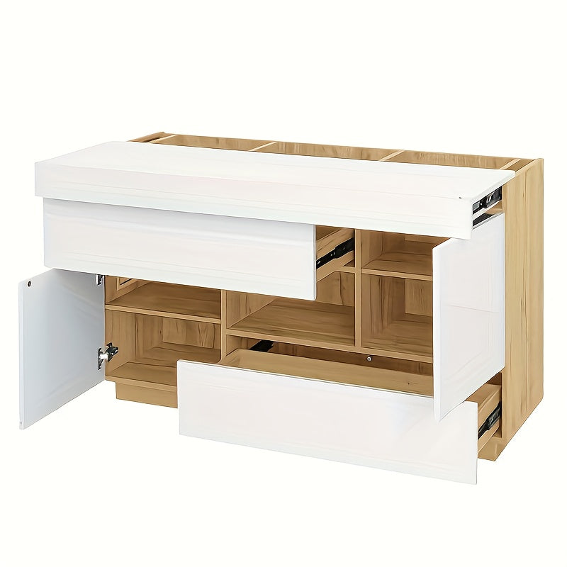 Vrijstaande Kast – Opbergkast – Dressoir – Sideboard – Ladenkast – Wit Bamboe – Duurzaam Modern Design – 3,2+ Kubieke Voet Opbergruimte