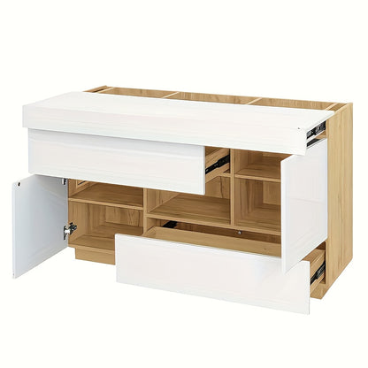 Vrijstaande Kast – Opbergkast – Dressoir – Sideboard – Ladenkast – Wit Bamboe – Duurzaam Modern Design – 3,2+ Kubieke Voet Opbergruimte