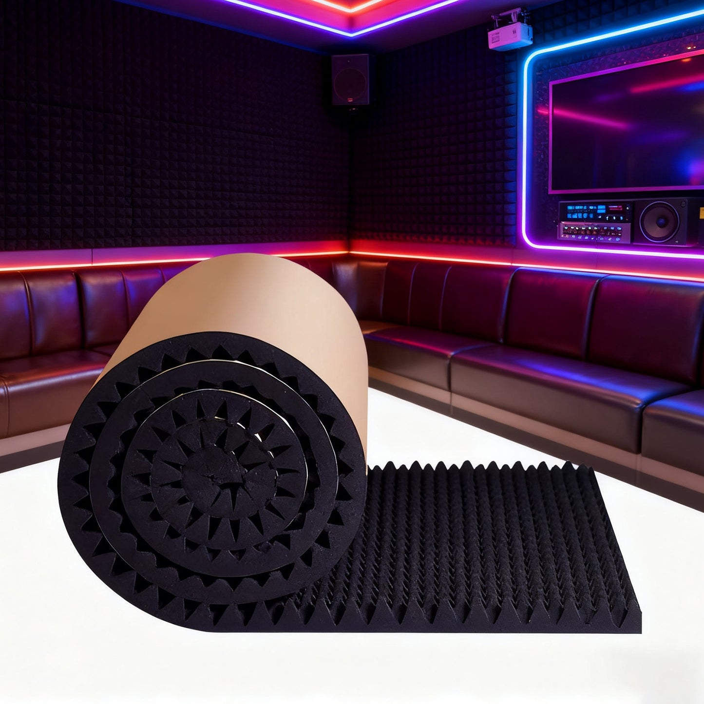 Geluidsisolatie Foam – Akoestisch Schuim – Geluidsabsorberende Panelen – Geluidsdempers – Noise Reduction Foam – Zelfklevend – 20mm Dikte Hoogwaardige Polyester Rol