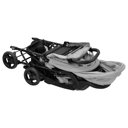 Tandem Buggy – Dubbele Kinderwagen – Tweelingwagen – Kinderwagen Voor Twee – Smalle Buggy – Lichtgrijs – Stalen Frame – Verstelbare Zonnekap
