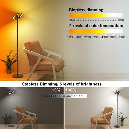 LED Vloerlamp – Staande Lamp – Sfeerverlichting – Vloerlicht – Moderne Lamp – Zwart – Dimbare Warmte Tot Koel Wit Licht 1900K-6500K – 312° Draaibare Dubbele Ring Met Afstandsbediening En Touchbediening