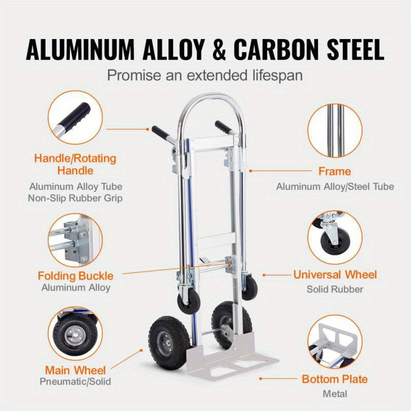 Handkar – Steekwagen – Platformkar – Transportkar – Trolley – Aluminium 362 kg Draagvermogen – Inklapbaar Met Rubberen Wielen