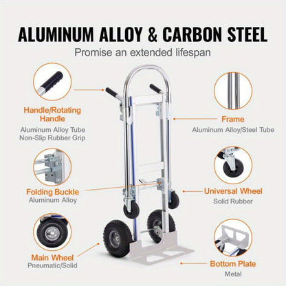 Handkar – Steekwagen – Platformkar – Transportkar – Trolley – Aluminium 362 kg Draagvermogen – Inklapbaar Met Rubberen Wielen