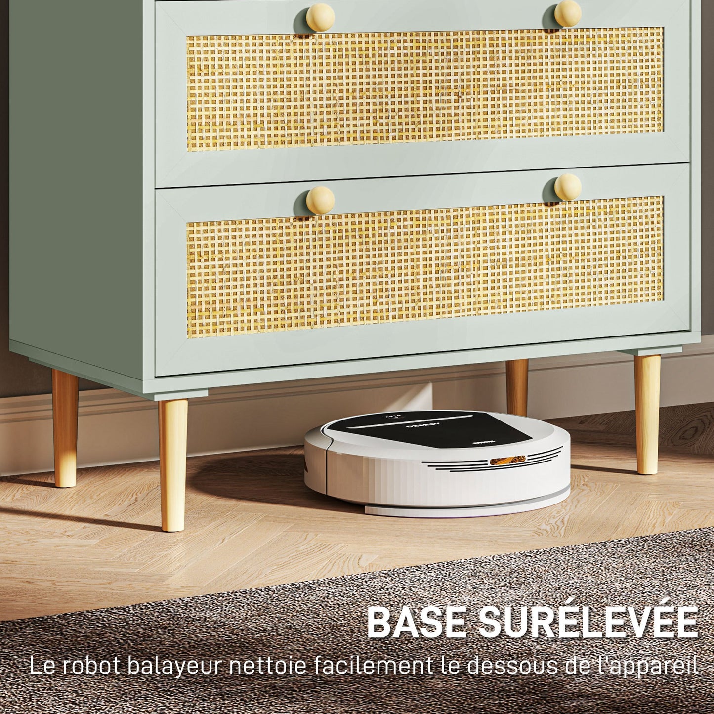 HOMCOM 3-Drawer Bohemian Style Storage Dresser with Wooden Frame, Rattan Dresser for Bedroom, Living Room, Entryway, 80 x 40 x 87.5 cm, Olive Green