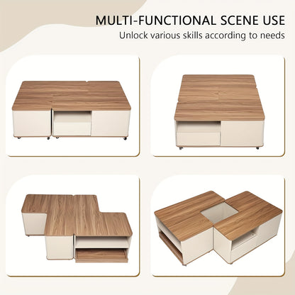 Salontafel – Woonkamertafel – Koffietafel – Bijzettafel – Tafeltje – Modern Bruin – Met Wieltjes & 2 Laden – Duurzaam Hout – Uitbreidbaar & Compact