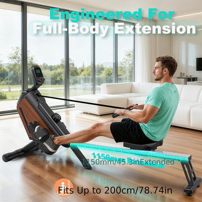 Roeitrainer – Roeimachine – Fitnessapparaat – Cardioapparaat – Homegym – Opvouwbaar – Magnetisch Weerstandssysteem 16 Niveaus – RVS Frame 160 kg Draagvermogen – Zwart – Draadloos Zonder Batterij