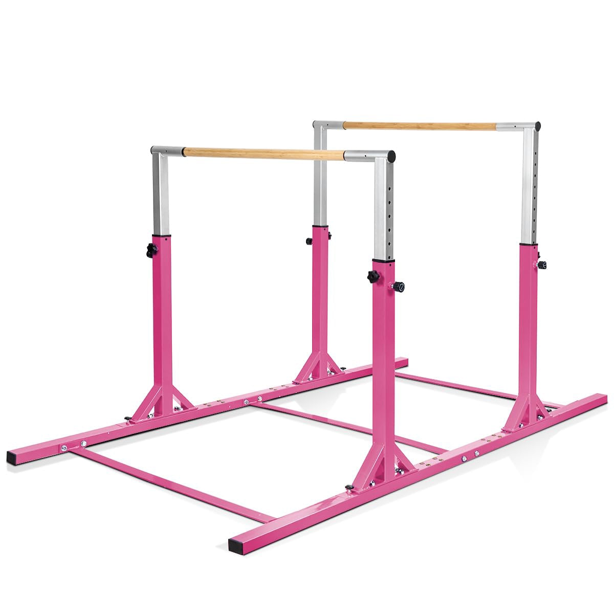Gymnastiek Parallel Bars – Dubbele Stang – Trainingsrek – Turnrek – Kinder Gymnastiekrek – Verstelbare Breedte & 11 Hoogtes – 220 LBS Draagvermogen – Roze