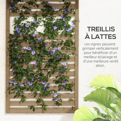 Plantenrek – Plantenstandaard – Plantentafel – Bloemenrek – Plantenzuil – Set van 2 – Houten Batterij – Met Latwerk Klimrek – Natuurlijk Hout – Voor Binnen & Buiten