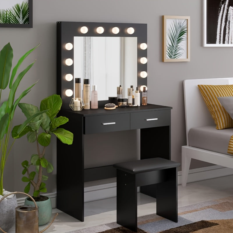 Kaptafel – Make-up Tafel – Schminktisch – Verzorgingstafel – Vanity – Zwart Ontwerp – Twee Grote Laden – Ruime Spiegel – Compact Formaat