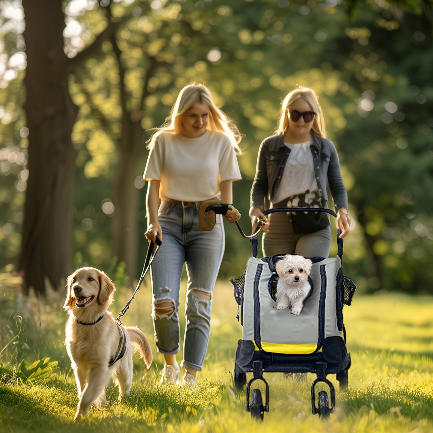 Pet Travel Stroller: 2 in 1 Dog Stroller for Car Seat, Travel Carrier, Portable Pet Stroller for Small Dog Breeds and Cats, with Four Wheels plus Brakes, Low Center of Gravity Design and Shockproof Design, More Sense of Secur