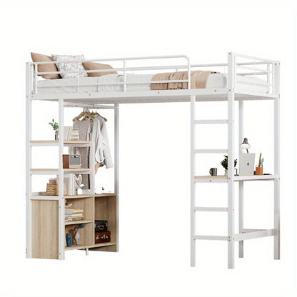 Hoogslaper – Kinderhoogslaper – Stapelbed – Eenpersoonsbed – Bedhuisje – Met Bureau – Stevig Metalen Frame – 90x200 cm – Wit