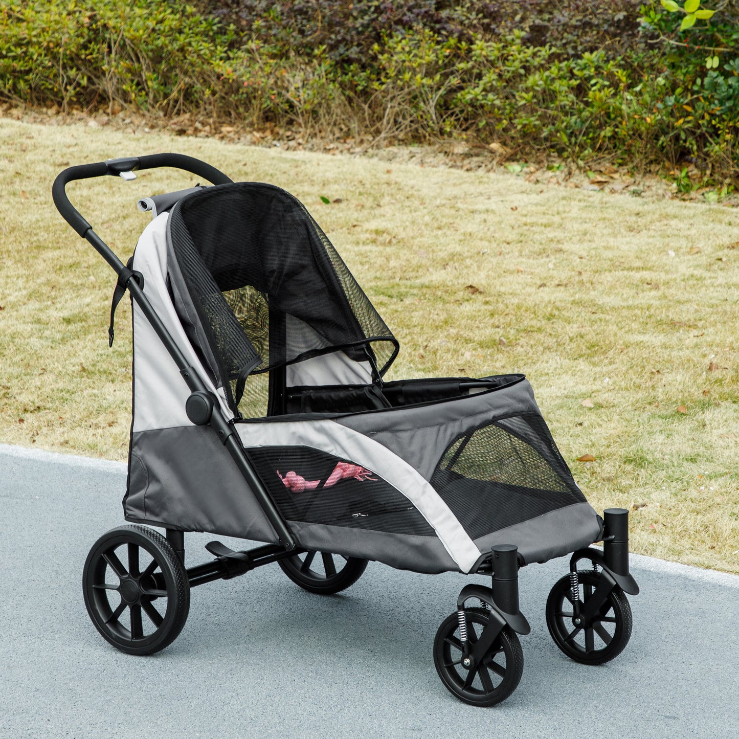 Hondenwagen – Hondenbuggy – Huisdierwagen – Hondenkar – Dog Stroller – Donkergrijs – Inklapbaar Ontwerp – Veiligheidsriemen Met Remmen