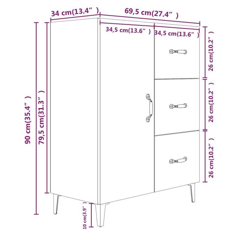 Sideboard – Dressoir – Opbergkast – Tv-meubel – Grijs – Hardhout – 69,5x34x90 cm – Vloermontage