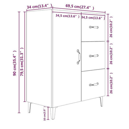 Sideboard – Dressoir – Opbergkast – Tv-meubel – Grijs – Hardhout – 69,5x34x90 cm – Vloermontage