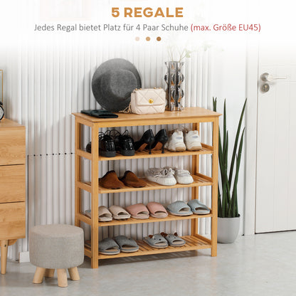 Schoenenrek – Schoenenkast – Schoenenbank – Schoenenopberger – Halmeubel – Bamboe – 5 Niveaus – Opbergruimte Voor 20 Paar Schoenen