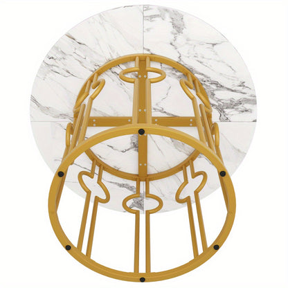 Eettafel – Ronde Tafel – Keukentafel – Woonkamertafel – Eetkamertafel – Marmeren Blad – Gouden Metalen Poten – 100 cm Diameter – Stijlvol Klassiek Design
