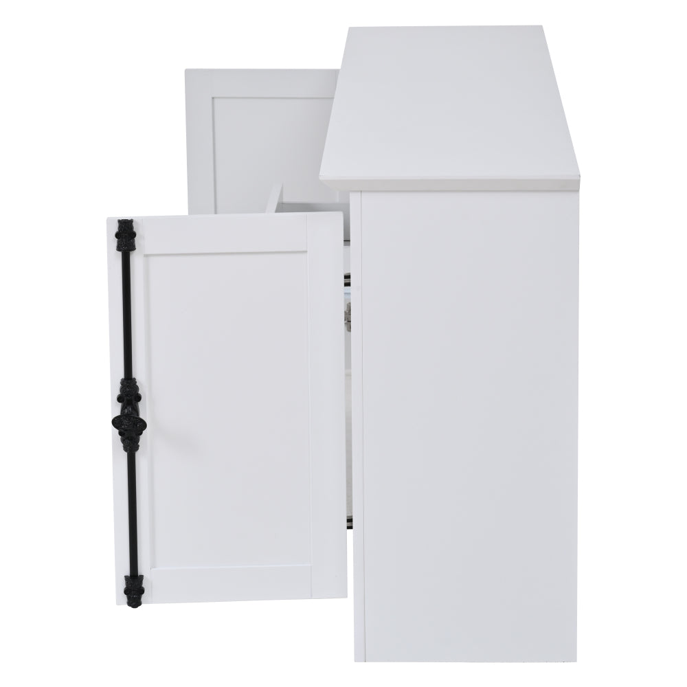 Modern-Style Sideboard with Two Doors and One Drawer | 130cm Wide, Three Wine Racks, Semi-Open Storage, White, Metal, Suitable for Hallways, Living Rooms, and Offices