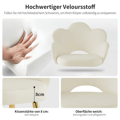 Eetkamerstoel – Stoel – Kuipstoel – Makeupstoel – Designstoel – Velours Bekleding – Ergonomisch Ontwerp – Gouden Verzinkte Metalen Poot – Set Van 2