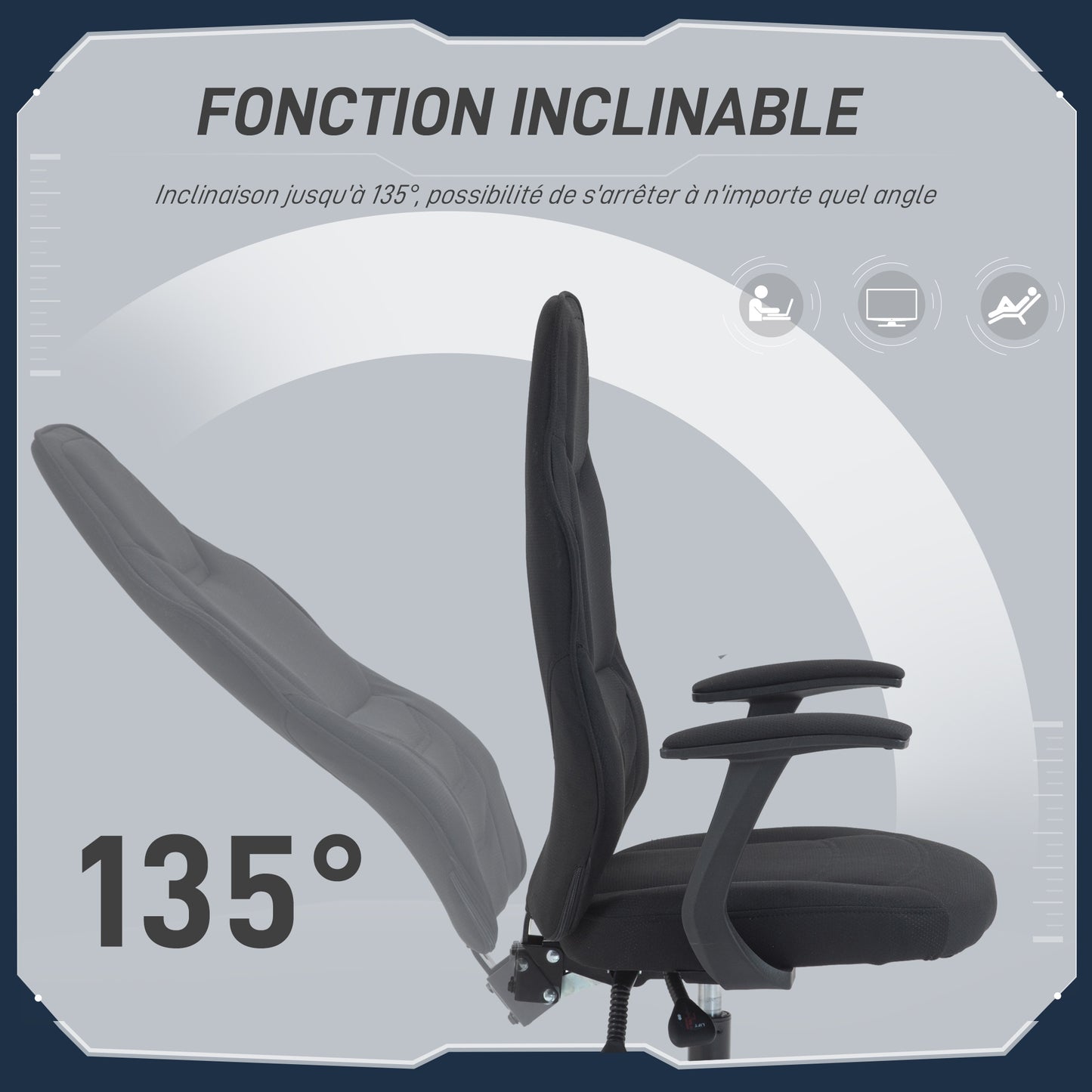 Gamingstoel – Gamestoel – Bureaustoel – Bureaustoel – Office Chair – Ergonomisch Ontwerp – Verstelbare Rugleuning – Ademend Stof – Zwart